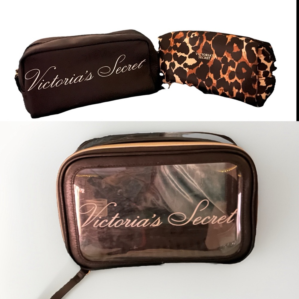 🖤 Victoria's Secret Clear Cosmetic Bag With Mini Leopard Print Cosmetic Bag 🖤